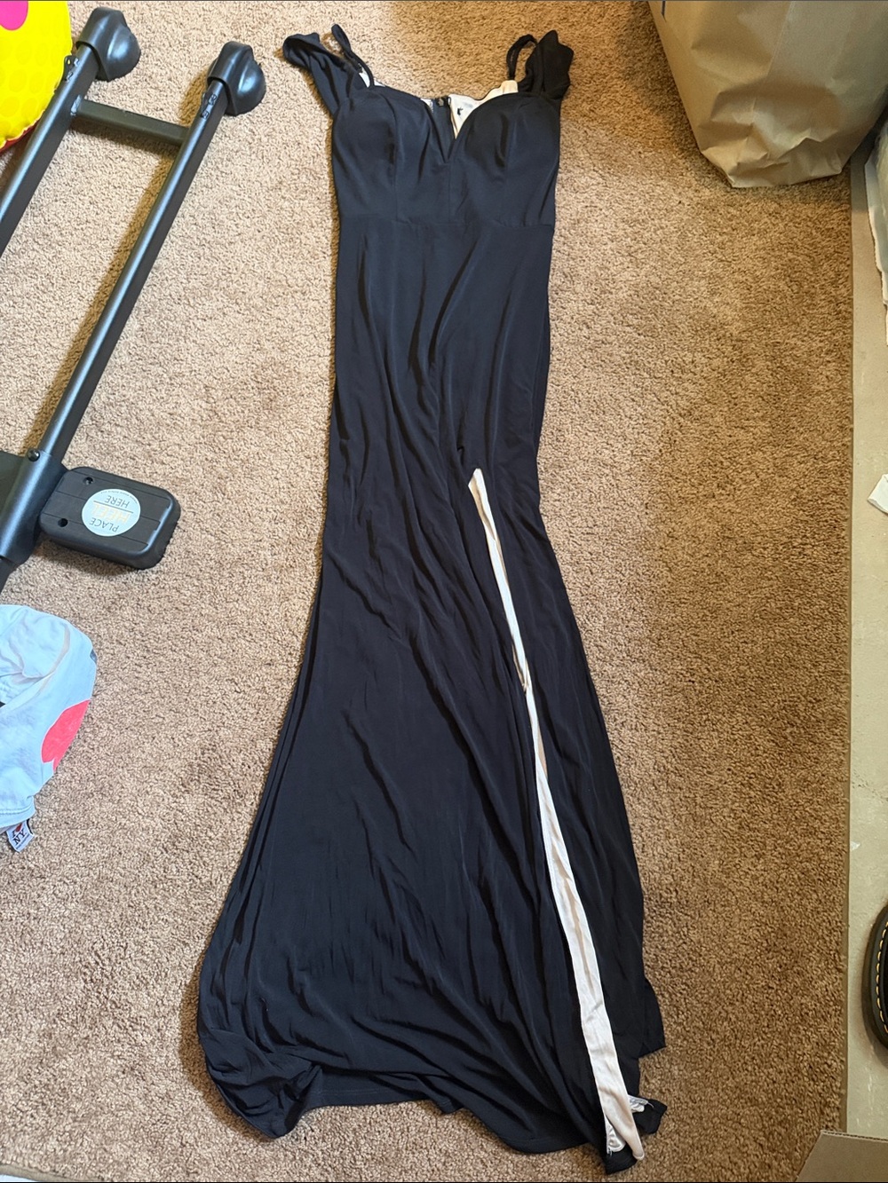 Long black prom dress.
